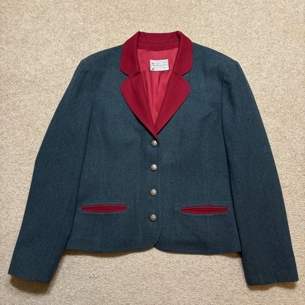 Vtg Pendleton Blazer Womens 12 Blue‎ Wool Shawl Collar Equestrian USA 60s 70s